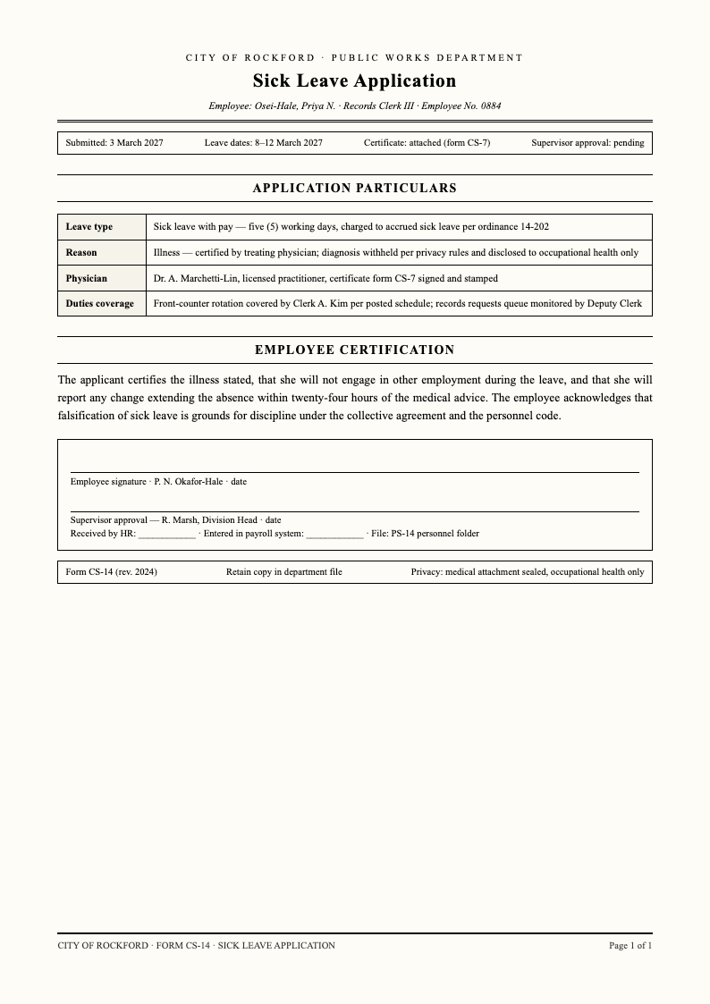 Government gazette sick leave